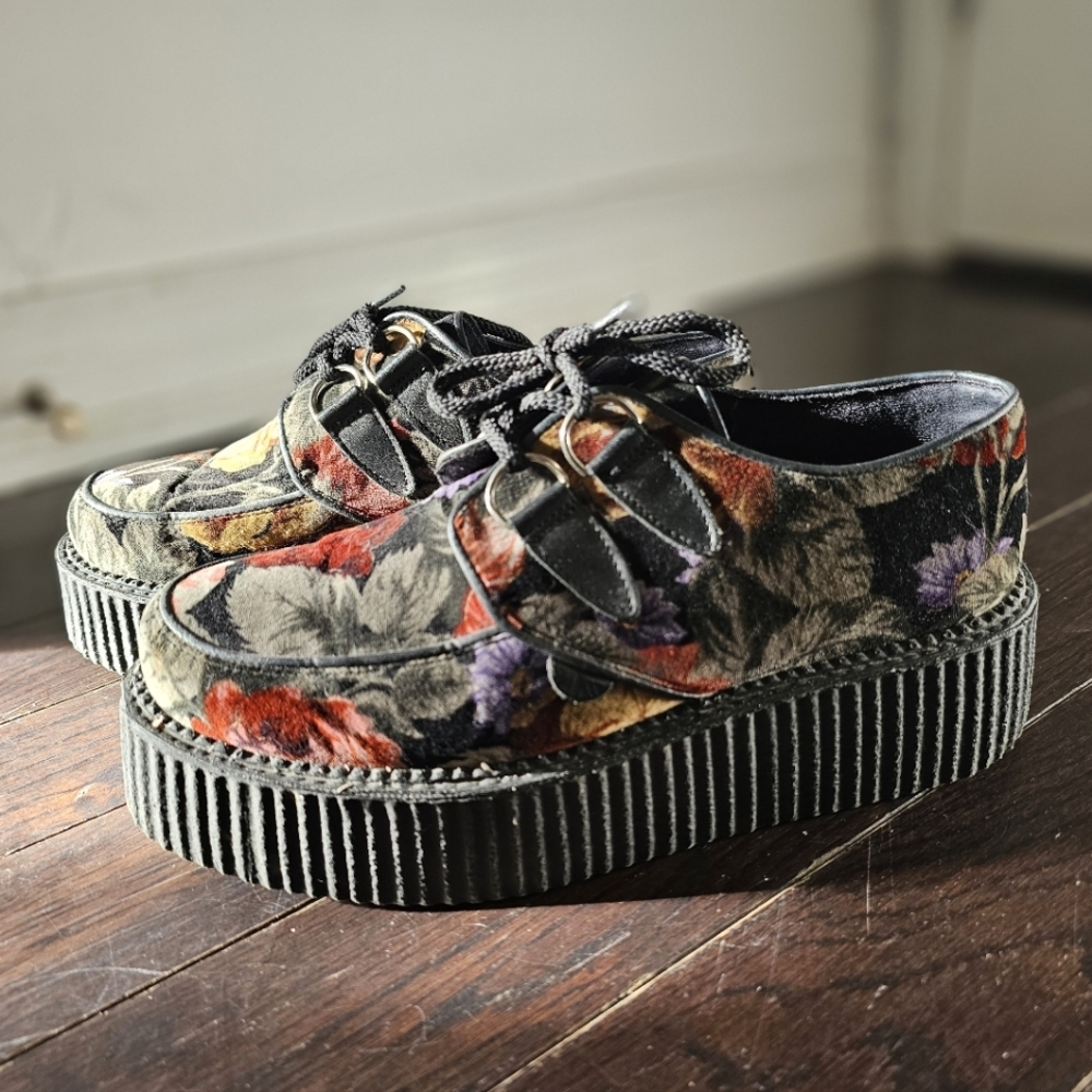 Underground Black Floral Platform Shoes